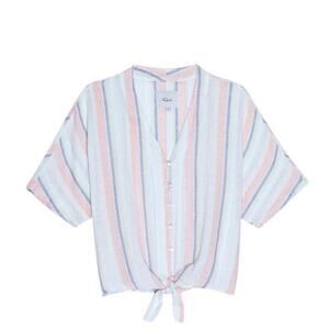 NEW Rails Thea Linen Tie Waist Blouse Biarritz Multi Stripe Medium